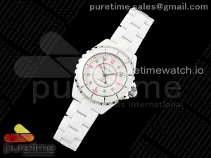 J13 38mm HTF 1:1 Best Edition White Korea Ceramic White Dial Pink Diamonds Markers on Bracelet A2892