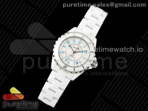 J13 38mm HTF 1:1 Best Edition White Korea Ceramic White Dial Blue Markers on Bracelet A2892