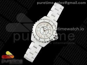 J13 33mm HTF 1:1 Best Edition White Korea Ceramic White MOP Diamonds Dial on Bracelet Swiss Quartz