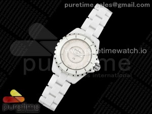 J13 33mm HTF 1:1 Best Edition White Korea Ceramic Cream Dial White Markers on Bracelet Swiss Quartz