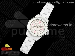 J13 33mm HTF 1:1 Best Edition White Korea Ceramic Cream Dial Pink Markers on Bracelet Swiss Quartz