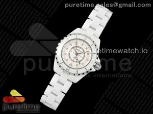 J13 33mm HTF 1:1 Best Edition White Korea Ceramic White Diamonds Dial on Bracelet Swiss Quartz