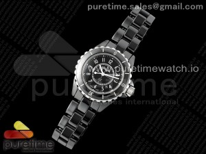 J13 33mm HTF 1:1 Best Edition Black Korea Ceramic Black Dial White Markers on Bracelet Swiss Quartz