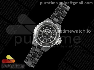 J13 33mm HTF 1:1 Best Edition Black Korea Ceramic Black Dial Diamonds Markers on Bracelet Swiss Quartz