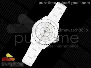J13 33mm HTF 1:1 Best Edition White Korea Ceramic White MOP Dial Diamonds Markers on Bracelet A12.2