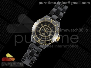 J13 38mm HTF 1:1 Best Edition Black Korea Ceramic YG Bezel Black Dial on Bracelet A12.1