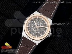 Defy Classic LF 1:1 Best Edition RG Bezel Skeleton RG Dial on Brown Gummy Strap A2892 V2