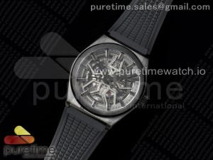 Defy Classic PVD LF 1:1 Best Edition Skeleton Black Dial on Black Rubber Strap A2892 V2