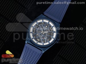 Defy Classic Blue PVD LF 1:1 Best Edition Skeleton White Dial on Blue Rubber Strap A2892 V2