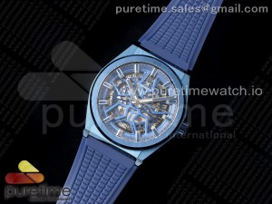 Defy Classic Blue PVD LF 1:1 Best Edition Skeleton Blue Dial on Blue Rubber Strap A2892 V2