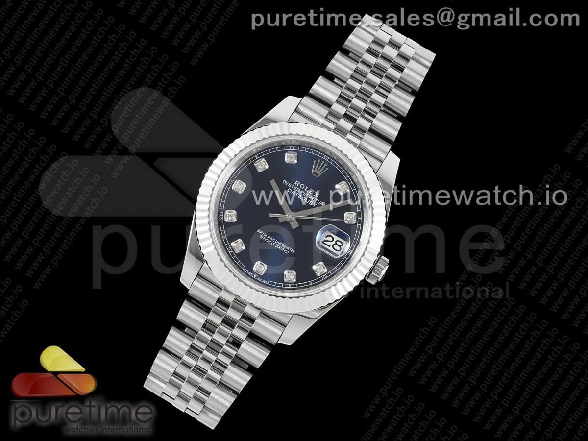DateJust 41 126334 Fluted Bezel ARF 1 1 Best Edition 904L Steel Blue Diamonds Dial on Jubilee Bracelet VR3235