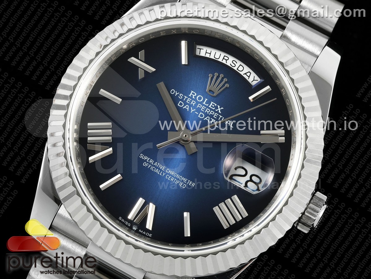 DayDate 40 SS QF Best Edition 904L Steel Blue Black Dial on President Bracelet A2836 V4 Gain Weight