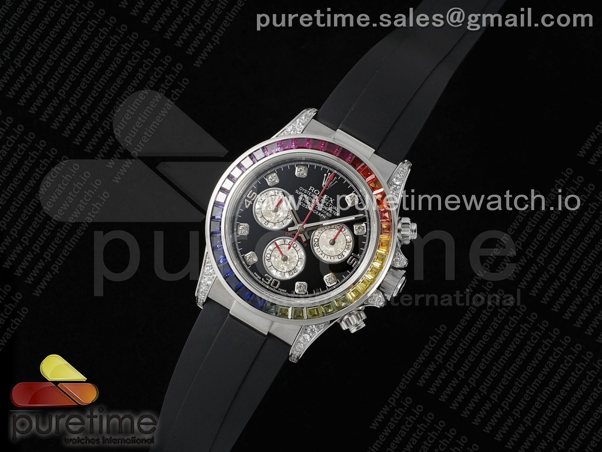 Daytona SS Rainbow EF Best Edition Black Silver Diamonds Dial Style 2 on Oysterflex Strap A7750