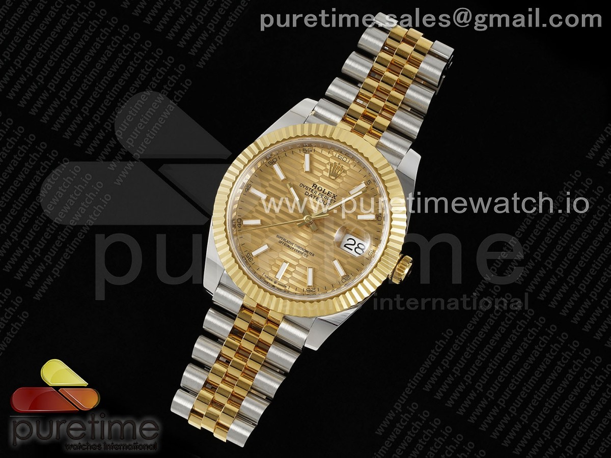 DateJust 41 SS YG ARF 1 1 Best Edition 904L Steel YG Textured Stick Dial on Jubilee Bracelet VR3235