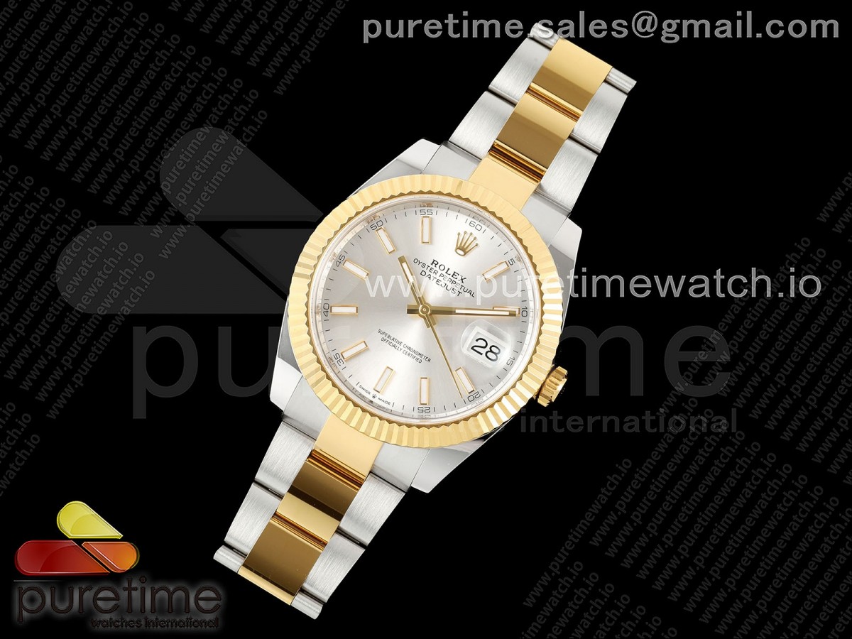 DateJust 41 126333 SS YG ARF 1 1 Best Edition 904L Steel Silver Stick Dial on SS YG Oyster Bracelet SH3235