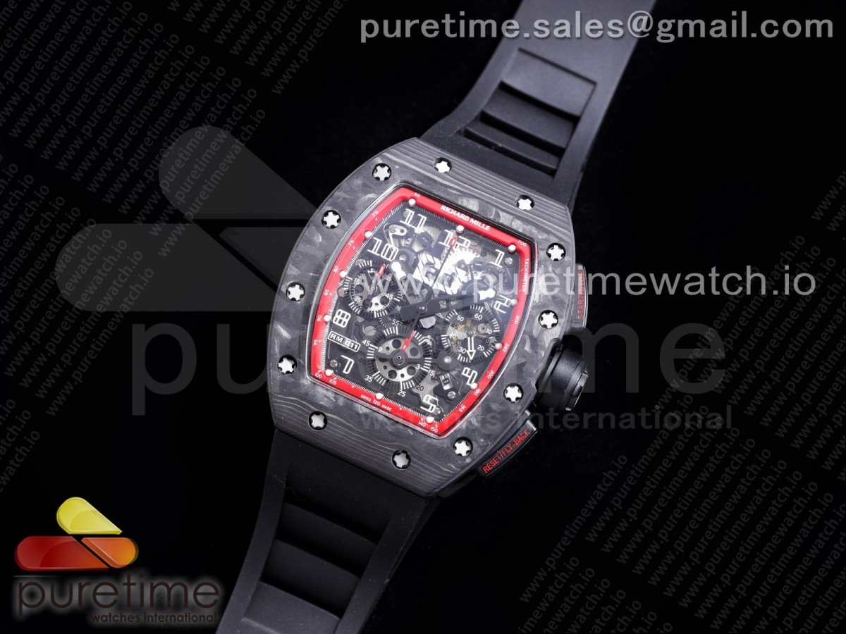 RM011 NTPT Chrono PVD Case KVF 1 1 Best Edition Crystal Dial Red on Black Rubber Strap A7750 V2